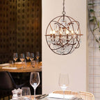 Rust Industrial Crystal Globe Chandelier with Adjustable Height