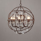 Rust Industrial Crystal Globe Chandelier with Adjustable Height
