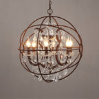 Rust Industrial Crystal Globe Chandelier with Adjustable Height