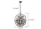 Rust Industrial Crystal Globe Chandelier with Adjustable Height Dimensions