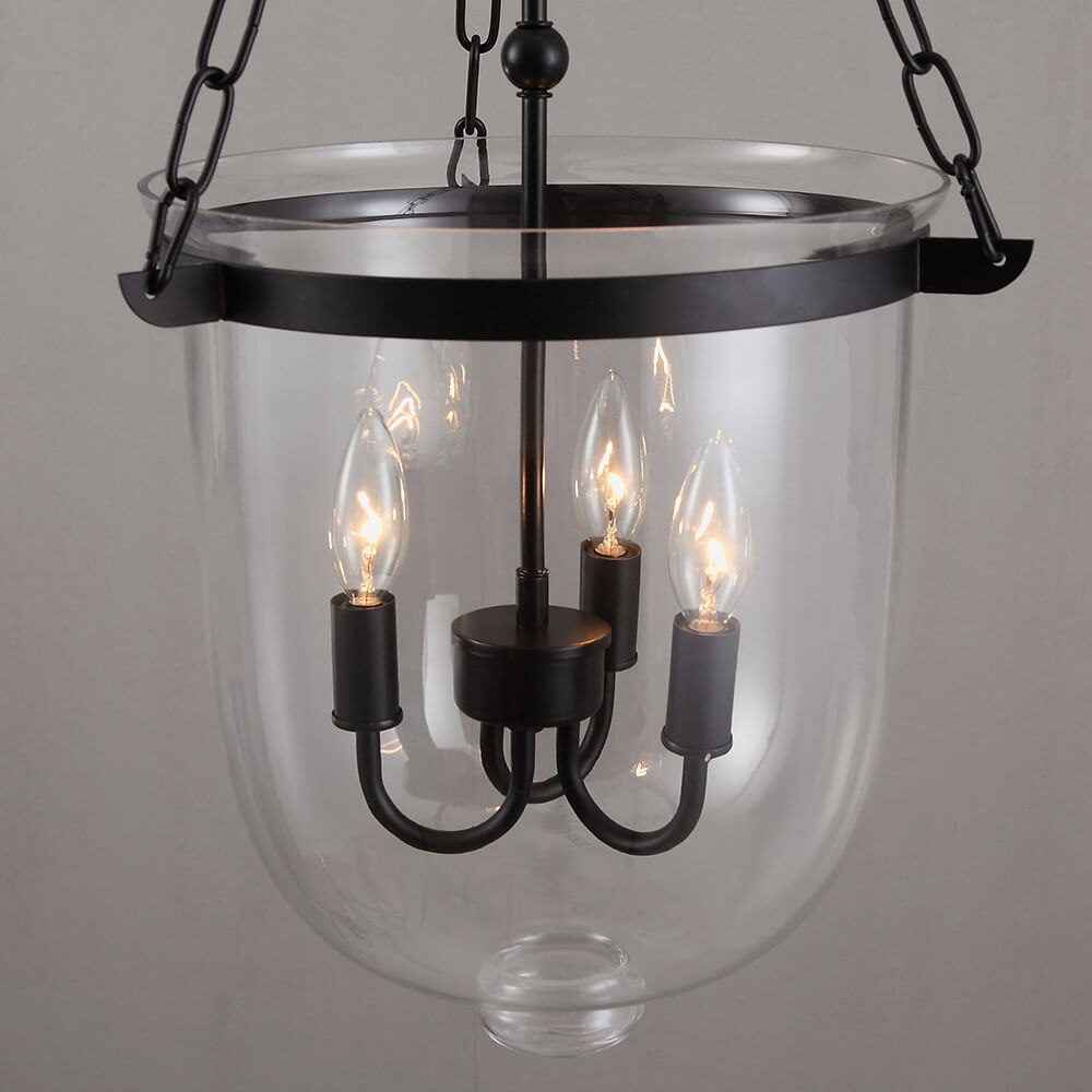 Rustic Black Metal 3-Light Pendant Light with Glass Shades