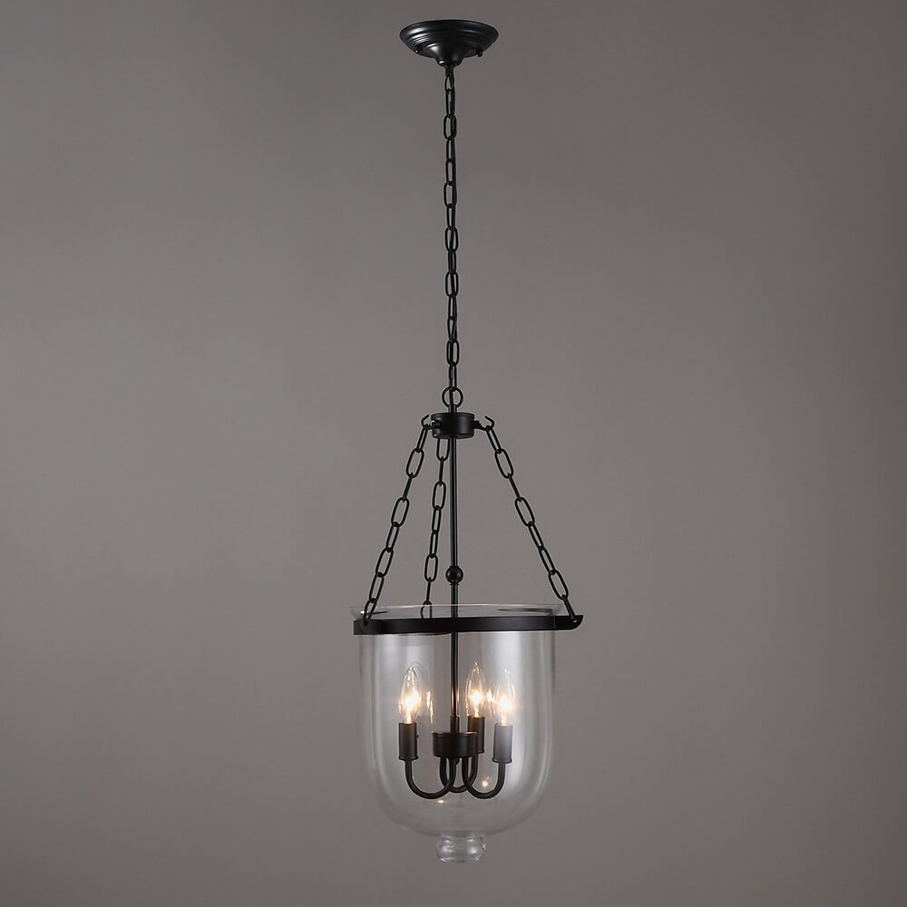 Rustic Black Metal 3-Light Pendant Light with Glass Shades