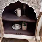 Rustic Boho Fir Wood Cabinet with Glass Doors - White/Natural