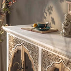 Rustic Boho Fir Wood Cabinet with Glass Doors - White/Natural