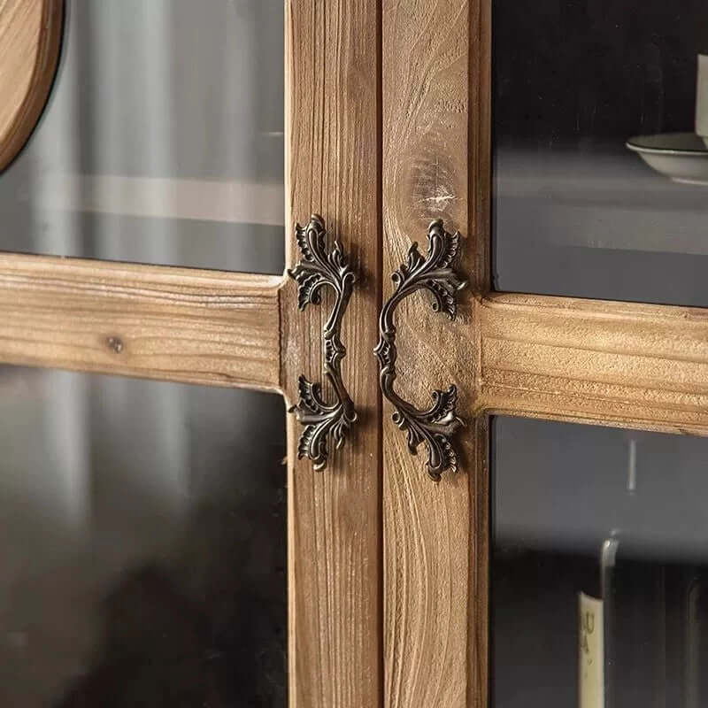 Rustic Boho Fir Wood Cabinet with Glass Doors - White/Natural