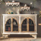 Rustic Boho Fir Wood Cabinet with Glass Doors - White/Natural Main Product Image