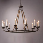 Rustic Candle-Style Linear Chandelier with Hemp Rope Detail