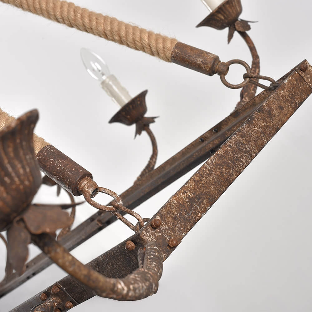 Rustic Candle-Style Linear Chandelier with Hemp Rope Detail