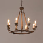 Rustic Candle-Style Linear Chandelier with Hemp Rope Detail