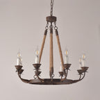 Rustic Candle-Style Linear Chandelier with Hemp Rope Detail