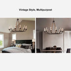 Rustic Candle-Style Linear Chandelier with Hemp Rope Detail