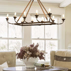 Rustic Candle-Style Linear Chandelier with Hemp Rope Detail