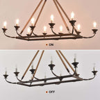 Rustic Candle-Style Linear Chandelier with Hemp Rope Detail