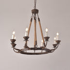 Rustic Candle-Style Linear Chandelier with Hemp Rope Detail