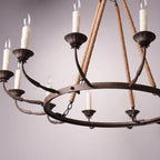 Rustic Candle-Style Linear Chandelier with Hemp Rope Detail
