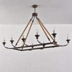 Rustic Candle-Style Linear Chandelier with Hemp Rope Detail