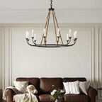 Rustic Candle-Style Linear Chandelier with Hemp Rope Detail