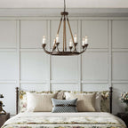 Rustic Candle-Style Linear Chandelier with Hemp Rope Detail