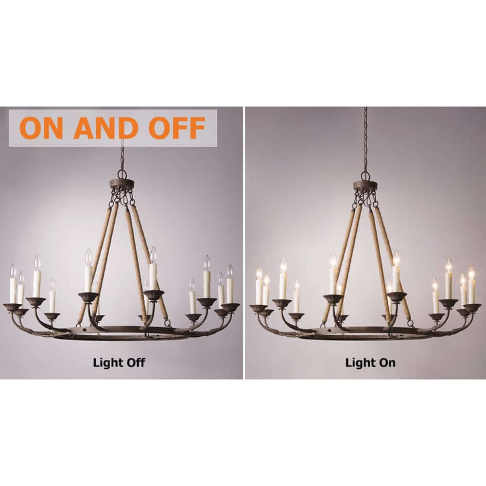 Rustic Candle-Style Linear Chandelier with Hemp Rope Detail