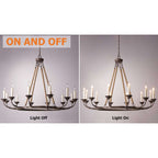 Rustic Candle-Style Linear Chandelier with Hemp Rope Detail