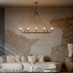 Rustic Candle-Style Linear Chandelier with Hemp Rope Detail