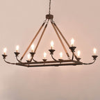 Rustic Candle-Style Linear Chandelier with Hemp Rope Detail