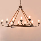 Rustic Candle-Style Linear Chandelier with Hemp Rope Detail