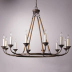 Rustic Candle-Style Linear Chandelier with Hemp Rope Detail