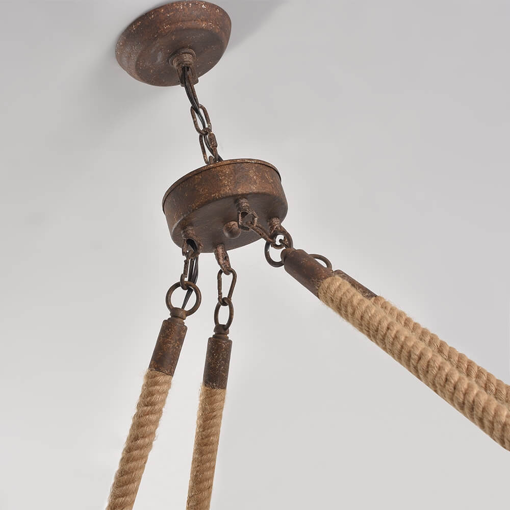Rustic Candle-Style Linear Chandelier with Hemp Rope Detail