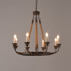 Rustic Candle-Style Linear Chandelier with Hemp Rope Detail