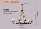 Rustic Candle-Style Linear Chandelier with Hemp Rope Detail Dimensions