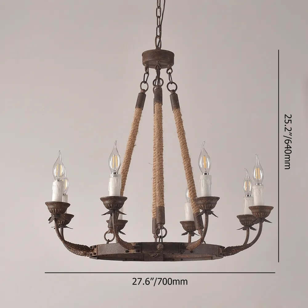 Rustic Candle-Style Linear Chandelier with Hemp Rope Detail Dimensions