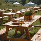 Rustic Cedar Outdoor Dining Bench and Picnic Table Set for Events