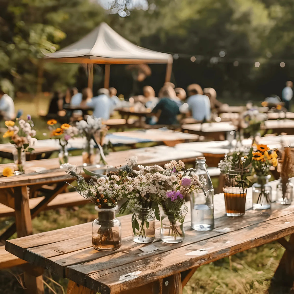 Rustic Cedar Outdoor Dining Bench and Picnic Table Set for Events