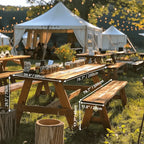 Rustic Cedar Outdoor Dining Bench and Picnic Table Set for Events Dimensions