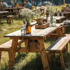 Rustic Cedar Outdoor Dining Bench and Picnic Table Set for Events Main Product Image