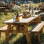 Rustic Cedar Outdoor Dining Bench and Picnic Table Set for Events Main Product Image
