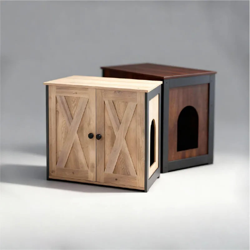 Rustic Farmhouse Cat Litter Box Cabinet With Side Table Top