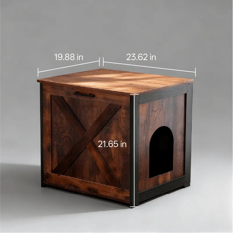 Rustic Farmhouse Cat Litter Box Cabinet With Side Table Top