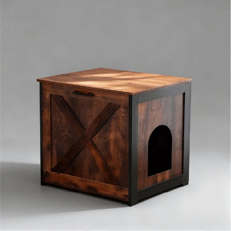 Rustic Farmhouse Cat Litter Box Cabinet With Side Table Top