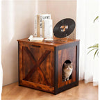 Rustic Farmhouse Cat Litter Box Cabinet With Side Table Top