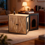 Rustic Farmhouse Cat Litter Box Cabinet With Side Table Top