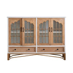 Rustic Fir Wood Sideboard with Glass Doors and Iron Legs
