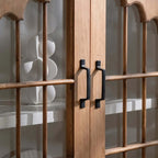 Rustic Fir Wood Sideboard with Glass Doors and Iron Legs