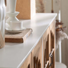 Rustic Fir Wood Sideboard with Glass Doors and Iron Legs