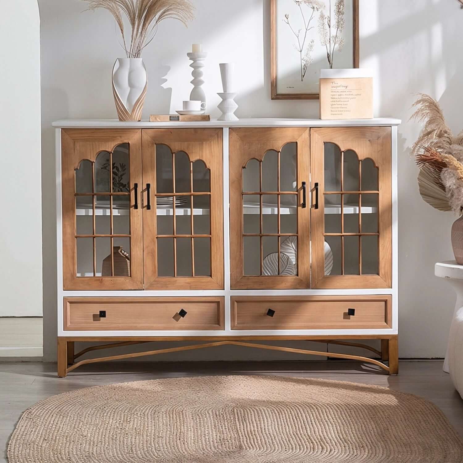 Rustic Fir Wood Sideboard with Glass Doors and Iron Legs Zweitbild