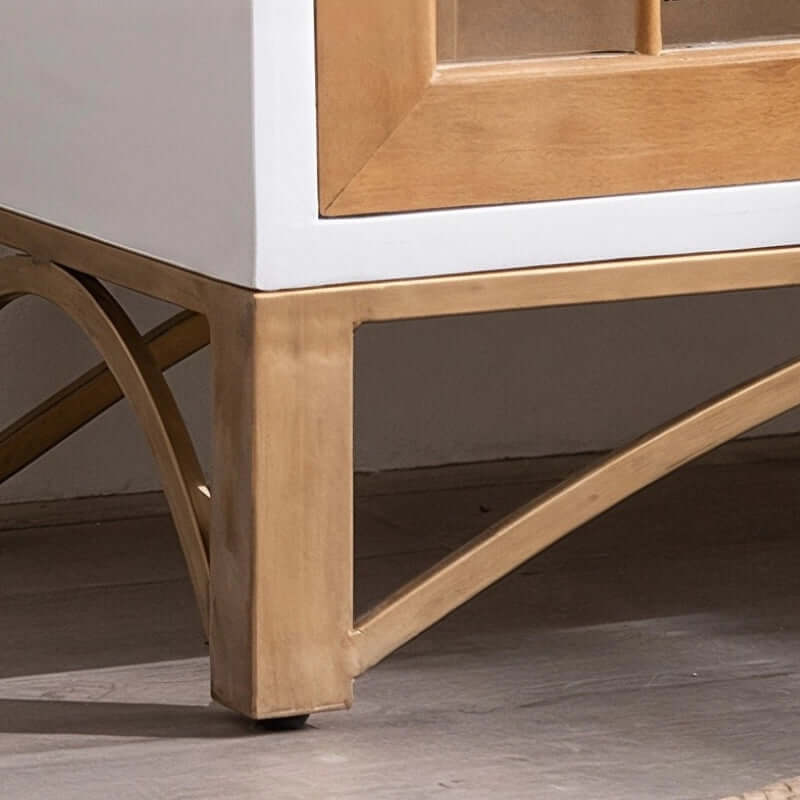 Rustic Fir Wood Sideboard with Glass Doors and Iron Legs