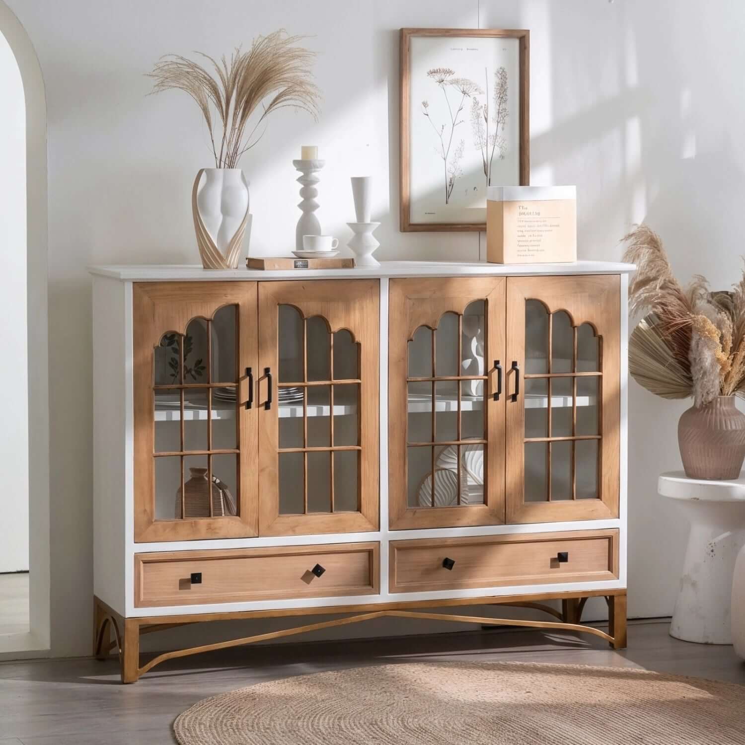Rustic Fir Wood Sideboard with Glass Doors and Iron Legs Main Product Image Hauptbild
