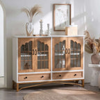 Rustic Fir Wood Sideboard with Glass Doors and Iron Legs Main Product Image