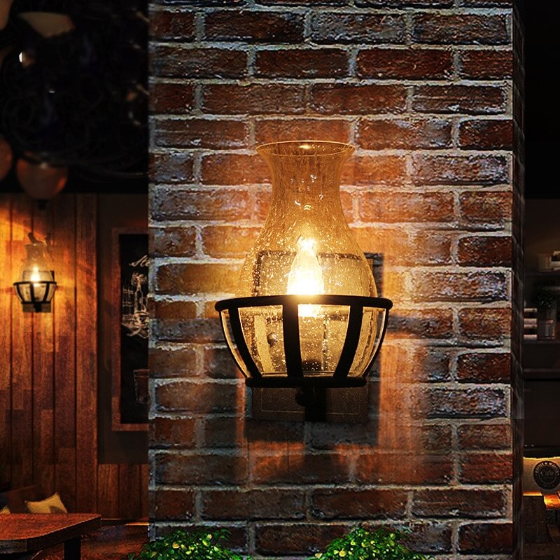 Rustic Glass Barn Wall Light Sconce - Hardwired Ambient Lighting